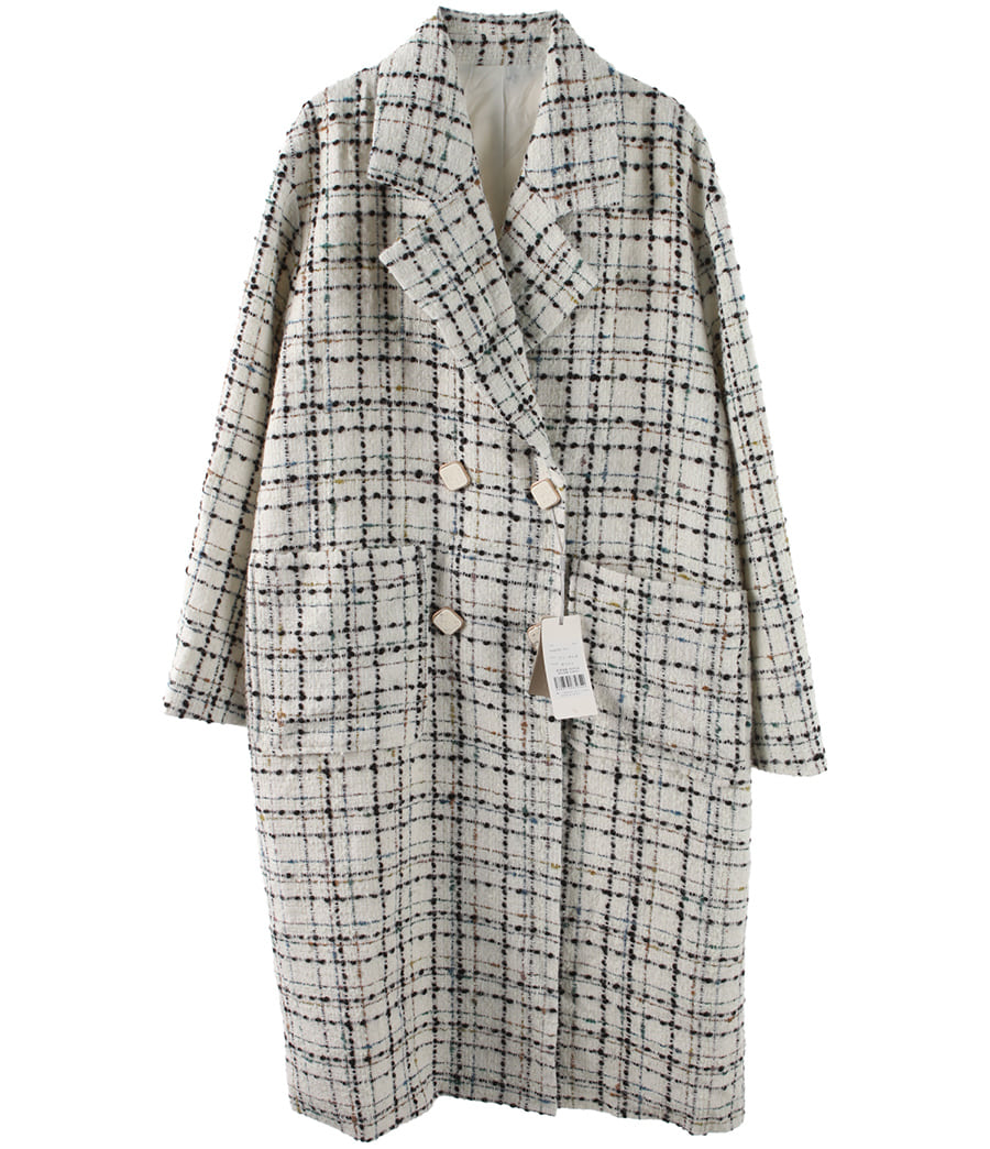 SAISON DE PAPILLON 트위드 폴리 울 모직 코트 새 제품 리테일가 18만원 여성 (F) 빈티지 편집샵